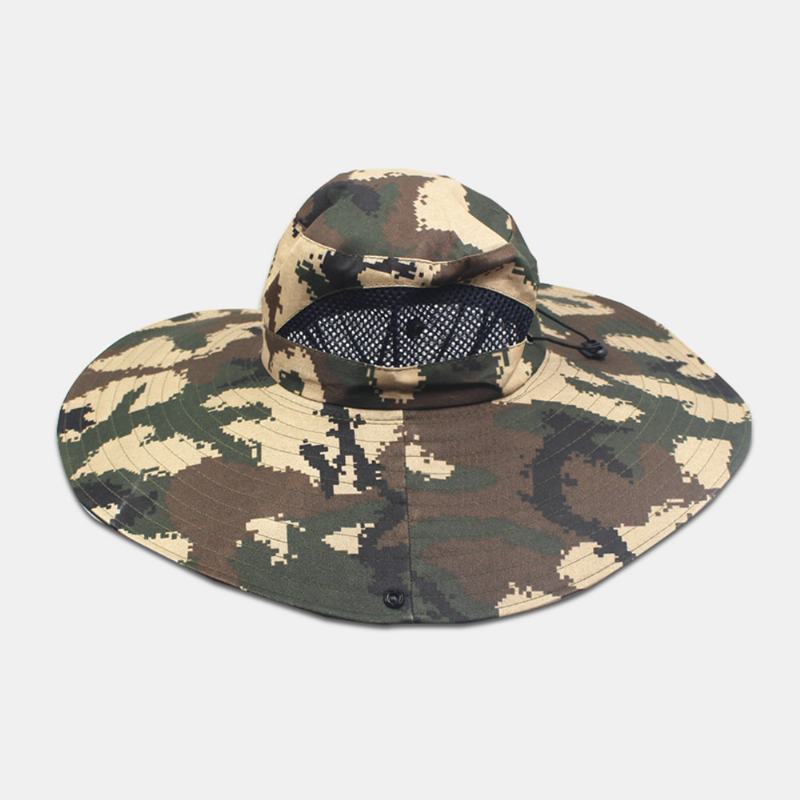 Męska Siatka Kamuflażowa Oddychająca Z Dużym Rondem Outdoor Fishing Wspinaczka Sunshade Bucket Hat