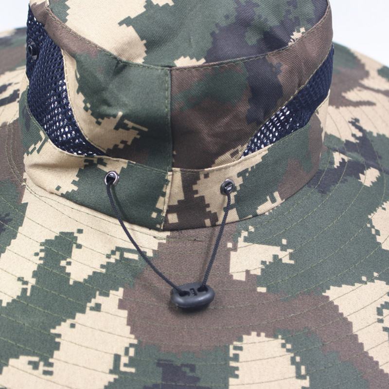 Męska Siatka Kamuflażowa Oddychająca Z Dużym Rondem Outdoor Fishing Wspinaczka Sunshade Bucket Hat