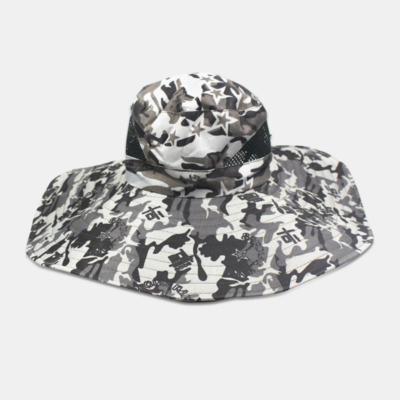 Męska Siatka Kamuflażowa Oddychająca Z Dużym Rondem Outdoor Fishing Wspinaczka Sunshade Bucket Hat