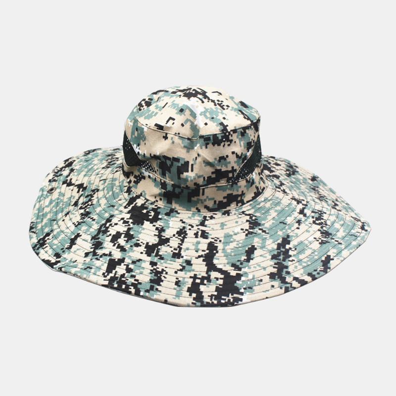 Męska Siatka Kamuflażowa Oddychająca Z Dużym Rondem Outdoor Fishing Wspinaczka Sunshade Bucket Hat