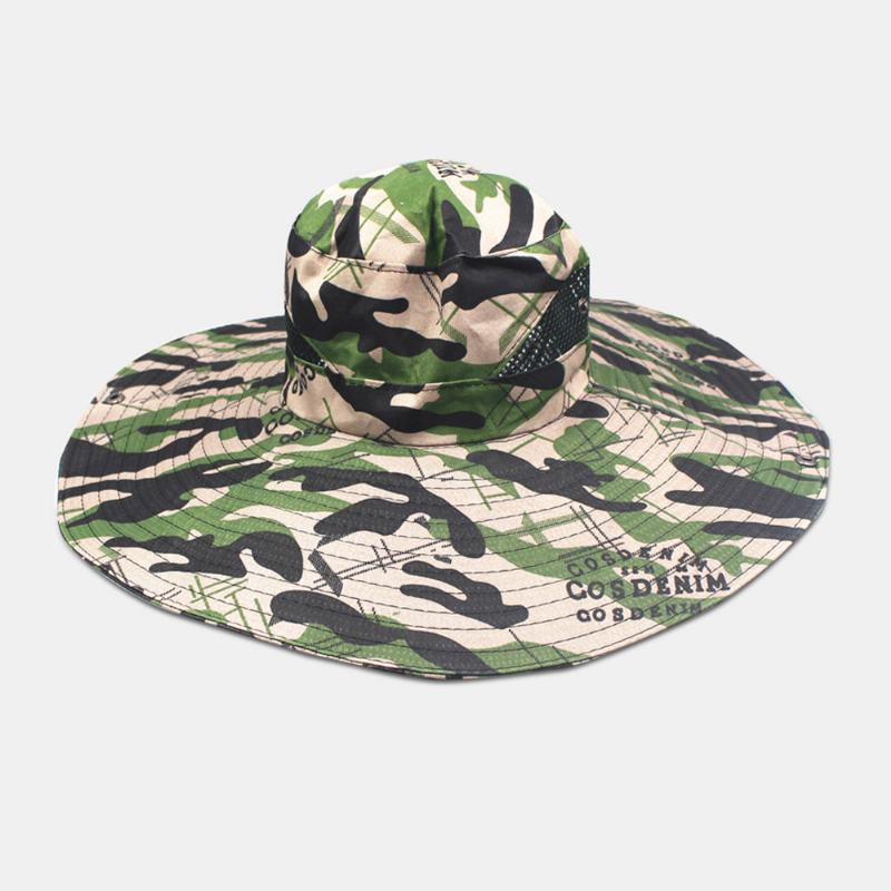 Męska Siatka Kamuflażowa Oddychająca Z Dużym Rondem Outdoor Fishing Wspinaczka Sunshade Bucket Hat