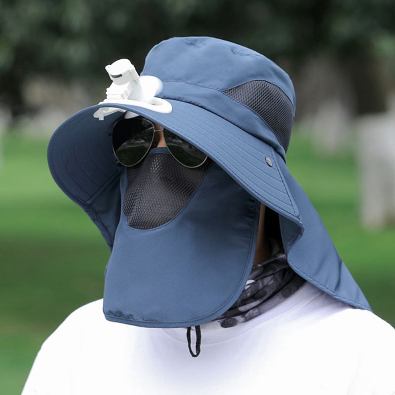 Męska Siatkowa Oddychająca Maska Kurtyna Długa Peleryna 360 Stopni CZapka Przeciwsłoneczna Z Wentylatorem Outdoor Casual Bucket Hat