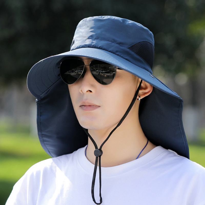 Męska Siatkowa Oddychająca Maska Kurtyna Długa Peleryna 360 Stopni CZapka Przeciwsłoneczna Z Wentylatorem Outdoor Casual Bucket Hat