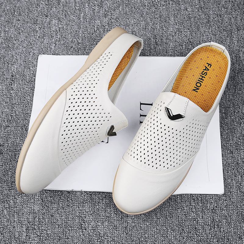 Męska Skóra Bydlęca Hollow Out Miękka Podeszwa Sling Back Antypoślizgowe Zamknięte Toe Casualowe Kapcie