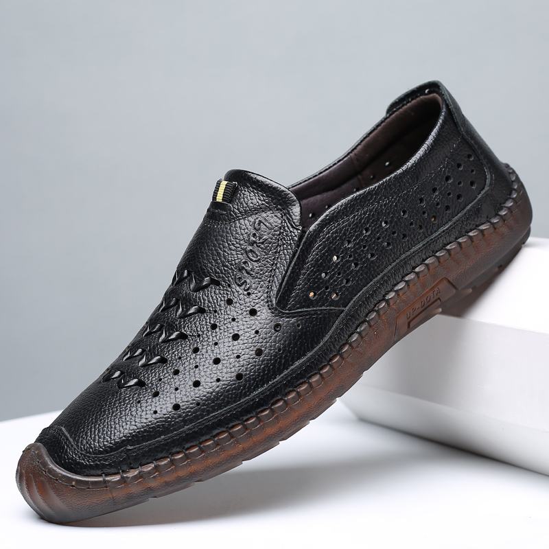 Męska Skóra Bydlęca Hollow Out Oddychające Miękkie Dno Slip On Casual Shoes