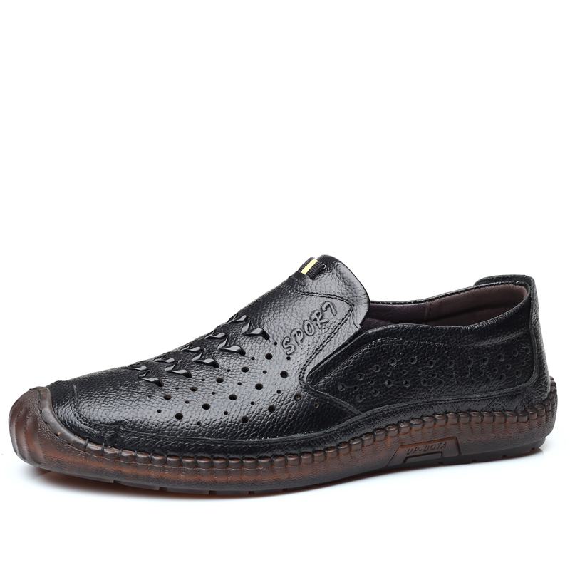 Męska Skóra Bydlęca Hollow Out Oddychające Miękkie Dno Slip On Casual Shoes