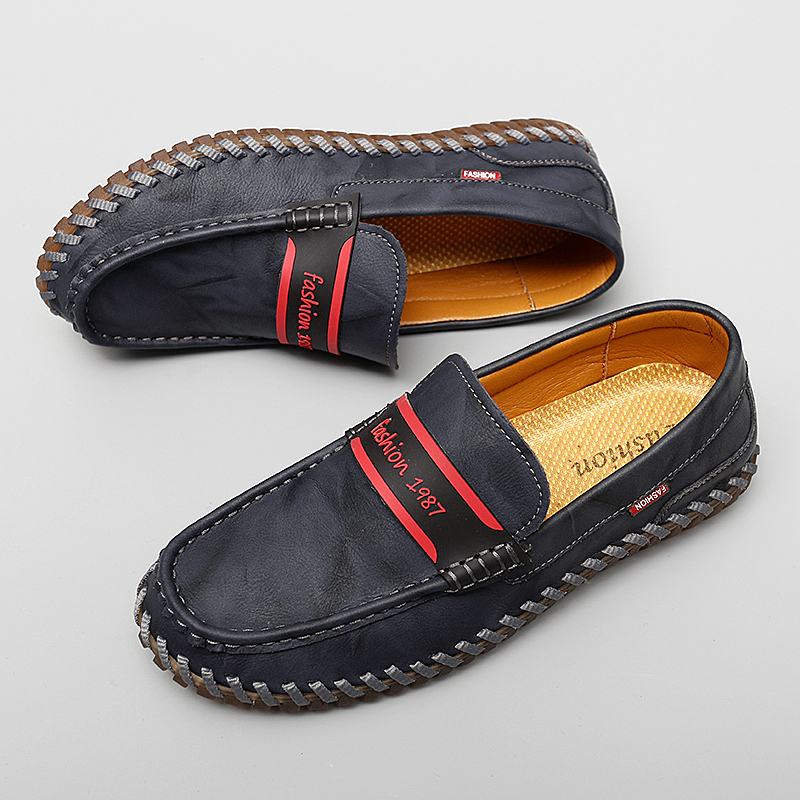 Męska Skóra Bydlęca Oddychająca Ręcznie Szyta Miękka Podeszwa Slip On Casual Shoes