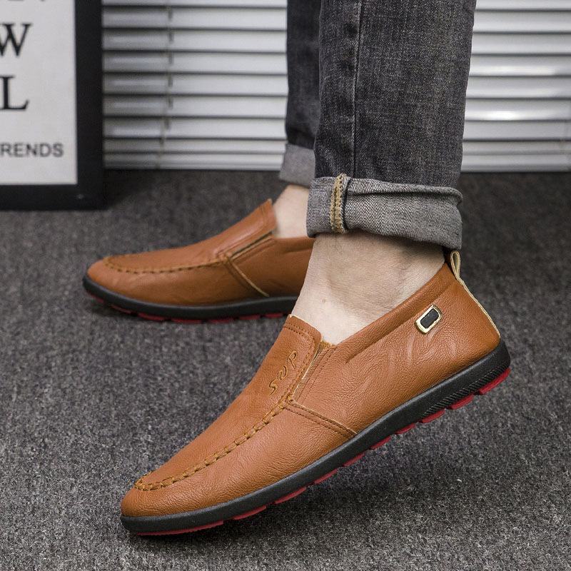 Męska Skóra Z Mikrofibry Oddychająca Miękka Podeszwa Slip On Business Casual Shoes