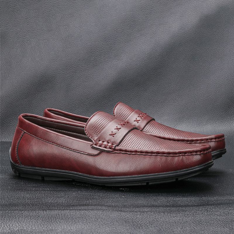 Męska Skóra Z Mikrofibry Oddychająca Miękka Podeszwa Slip On Vintage Casual Driving Shoes