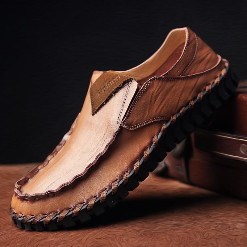 Męska Skóra Z Mikrofibry Oddychające Szwy Ręczne Miękkie Dno Slip On Driving Casual Shoes