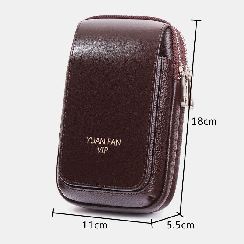 Męska Skórzana Dwuwarstwowa Torba Na Talię O Dużej Pojemności Retro Mini 6.5-calowa Torba Na Telefon Torba Na Pasek