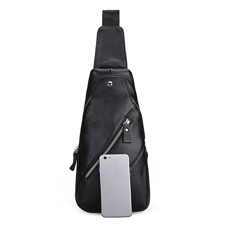 Męska Skórzana Moda Casual Chest Pack Daypack Torba Na Ramię Na Ramię