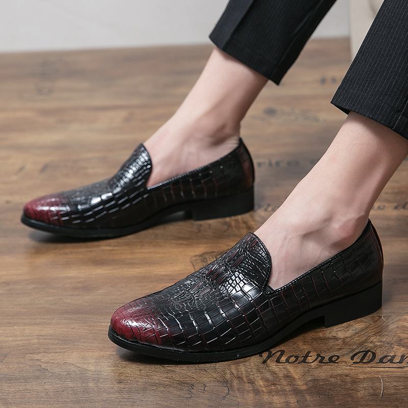 Męska Skórzana Oddychająca Miękka Podeszwa Retro Plaid Pattern Slip On Casual Business Shoes