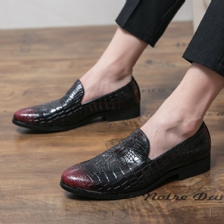 Męska Skórzana Oddychająca Miękka Podeszwa Retro Plaid Pattern Slip On Casual Business Shoes