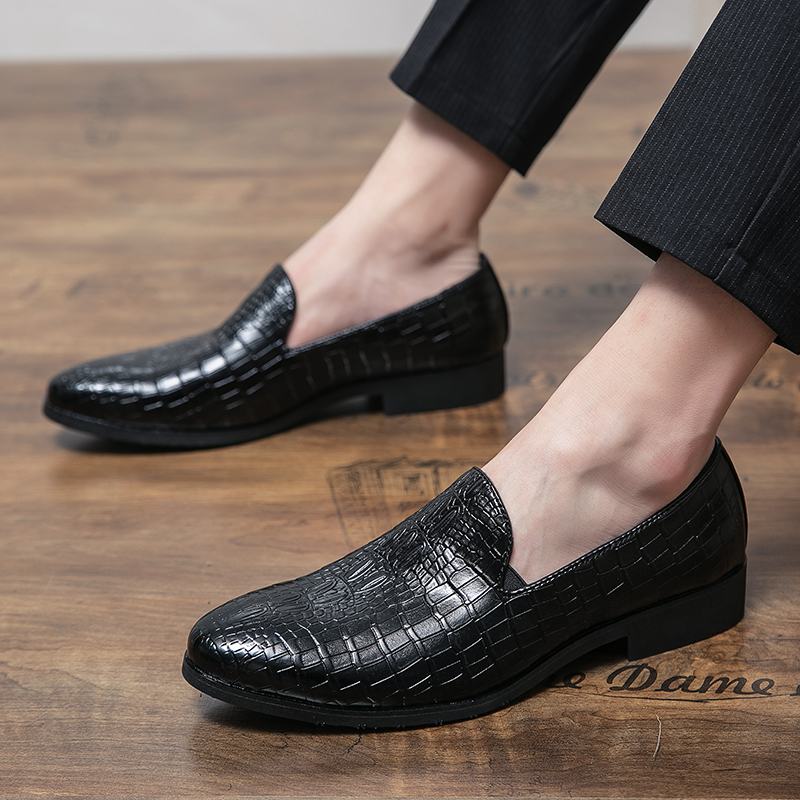 Męska Skórzana Oddychająca Miękka Podeszwa Retro Plaid Pattern Slip On Casual Business Shoes