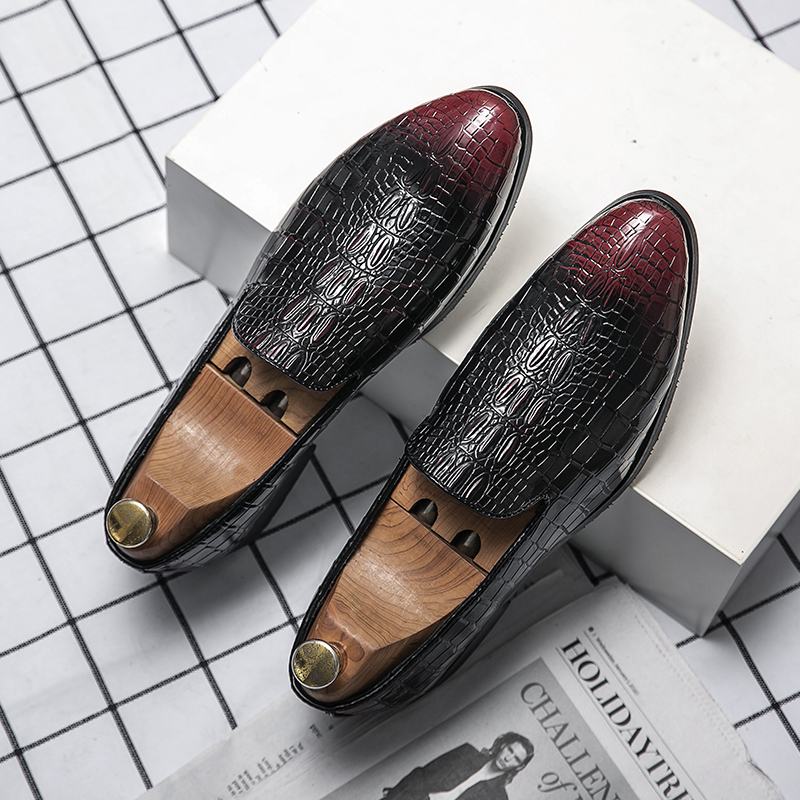 Męska Skórzana Oddychająca Miękka Podeszwa Retro Plaid Pattern Slip On Casual Business Shoes