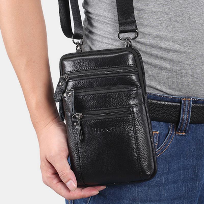 Męska Skórzana Retro Wielofunkcyjna Torba Na Pasek Cross Body Bag Casual Duża Pojemność Łatwa Do Przenoszenia Torba Na Talię