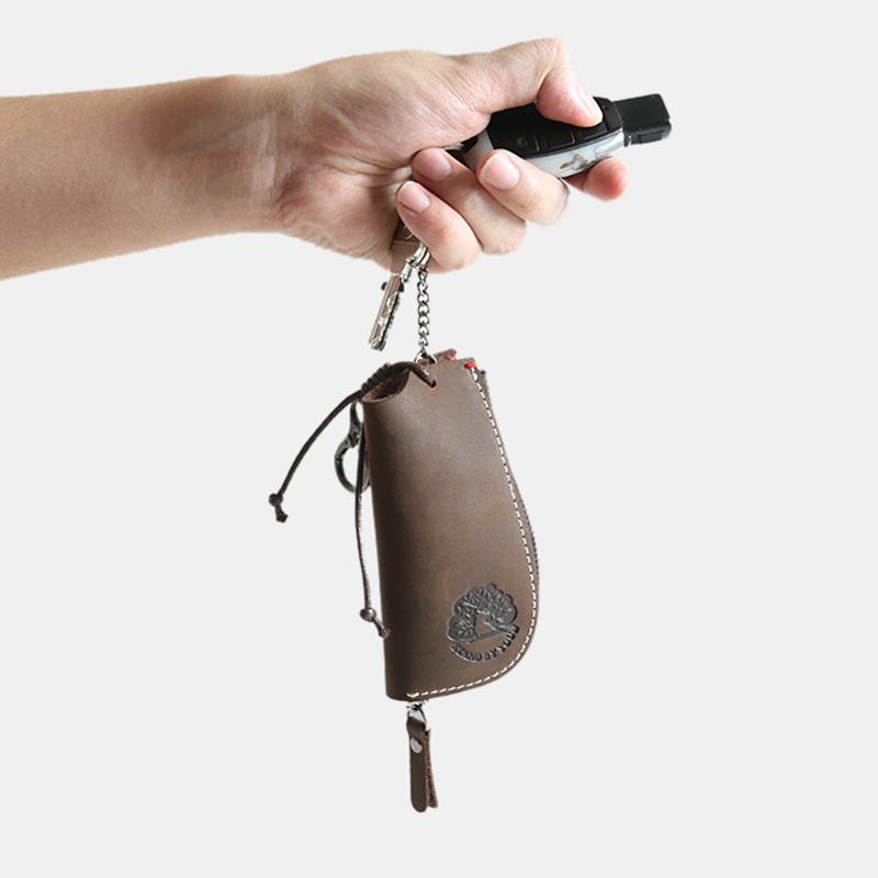 Męska Skórzana Skóra Bydlęca Mini Easy Carry Hanging Car Key Bag Keychain Wallet