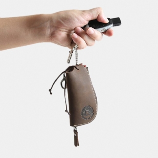 Męska Skórzana Skóra Bydlęca Mini Easy Carry Hanging Car Key Bag Keychain Wallet