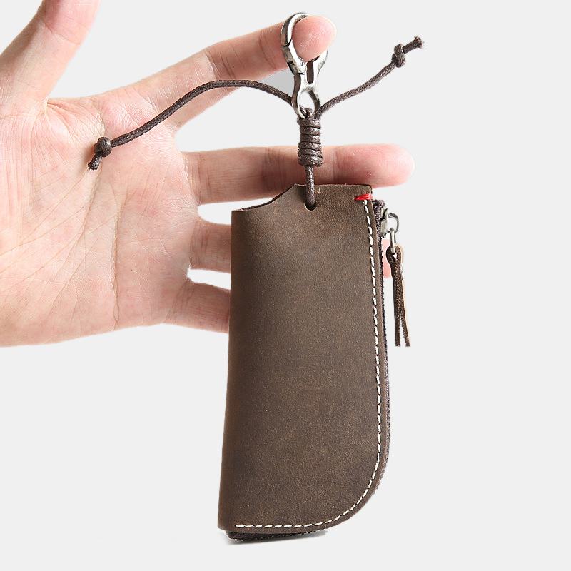Męska Skórzana Skóra Bydlęca Mini Easy Carry Hanging Car Key Bag Keychain Wallet
