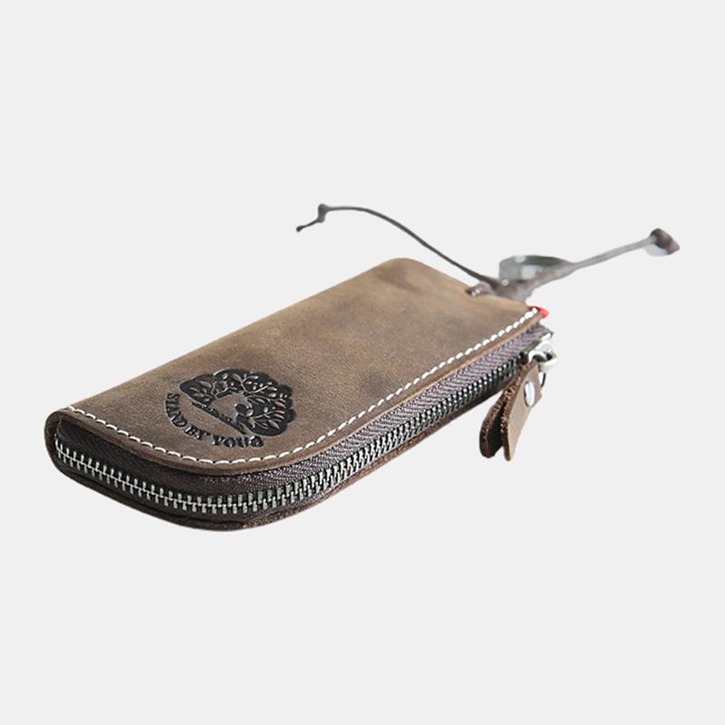 Męska Skórzana Skóra Bydlęca Mini Easy Carry Hanging Car Key Bag Keychain Wallet