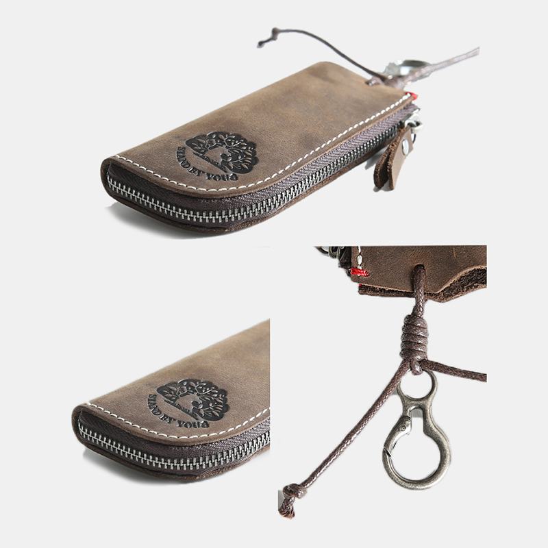 Męska Skórzana Skóra Bydlęca Mini Easy Carry Hanging Car Key Bag Keychain Wallet