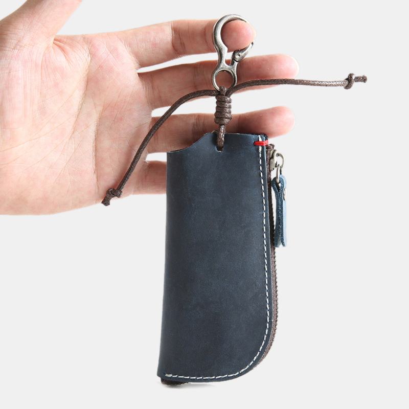 Męska Skórzana Skóra Bydlęca Mini Easy Carry Hanging Car Key Bag Keychain Wallet