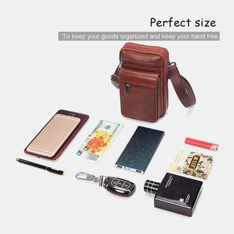 Męska Skórzana Skóra Bydlęca Multi-carry Retro 7.2 Cala Telefon Crossbody Torba Wisząca Torba Na Pasek Torba Na Talię