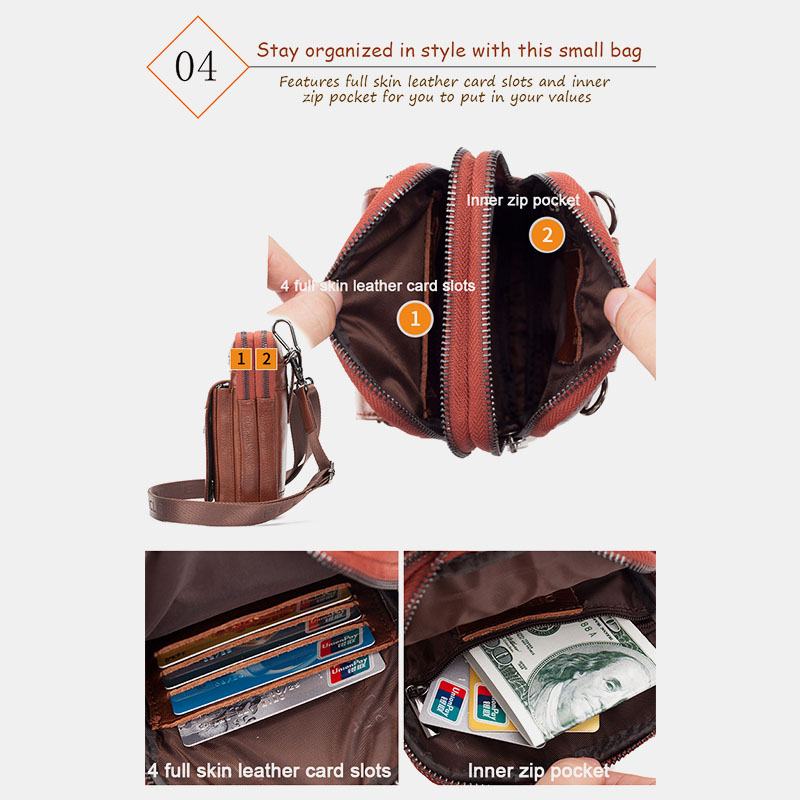 Męska Skórzana Skóra Bydlęca Multi-carry Retro 7.2 Cala Telefon Crossbody Torba Wisząca Torba Na Pasek Torba Na Talię