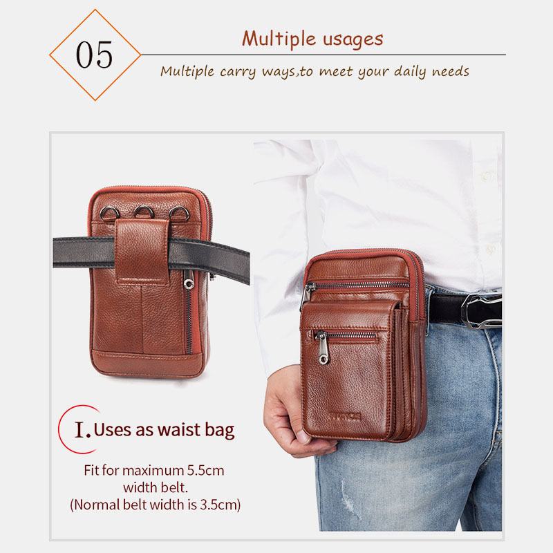 Męska Skórzana Skóra Bydlęca Multi-carry Retro 7.2 Cala Telefon Crossbody Torba Wisząca Torba Na Pasek Torba Na Talię