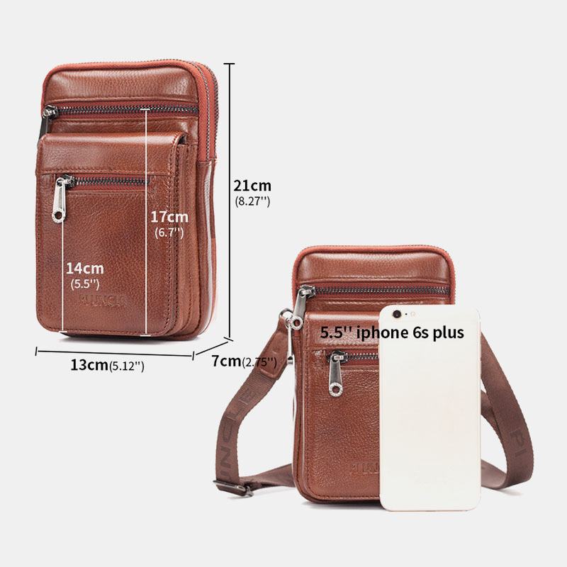 Męska Skórzana Skóra Bydlęca Multi-carry Retro 7.2 Cala Telefon Crossbody Torba Wisząca Torba Na Pasek Torba Na Talię