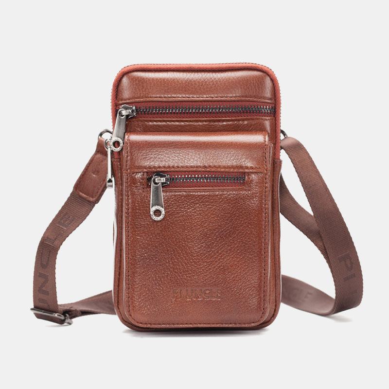 Męska Skórzana Skóra Bydlęca Multi-carry Retro 7.2 Cala Telefon Crossbody Torba Wisząca Torba Na Pasek Torba Na Talię