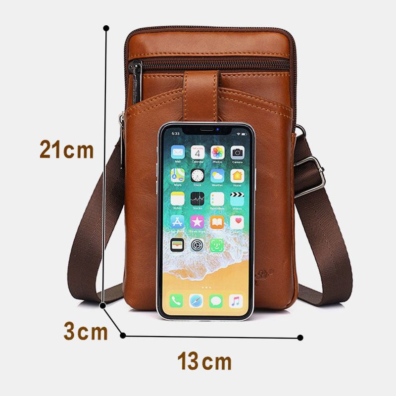 Męska Skórzana Skóra Bydlęca Vintage Business 6.5 Cala Torba Na Telefon Torba Crossbody Torba Na Pas Torba Na Ramię