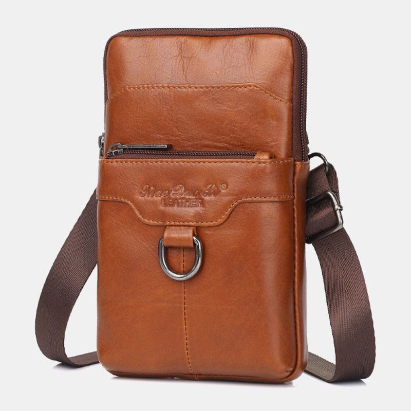 Męska Skórzana Skóra Bydlęca Vintage Business 6.5 Cala Torba Na Telefon Torba Crossbody Torba Na Pas Torba Na Ramię