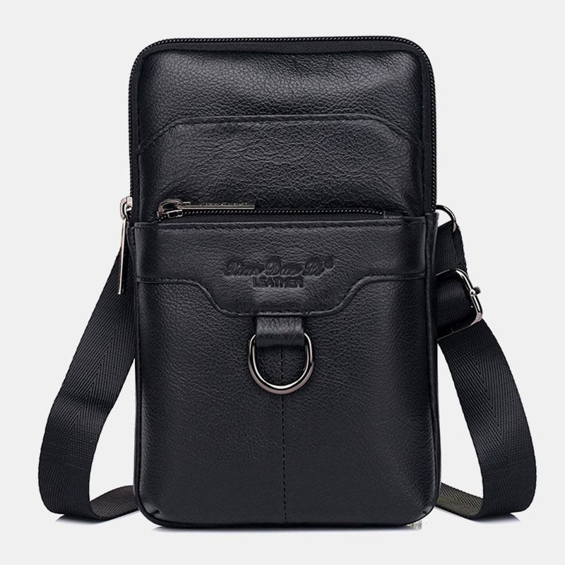 Męska Skórzana Skóra Bydlęca Vintage Business 6.5 Cala Torba Na Telefon Torba Crossbody Torba Na Pas Torba Na Ramię