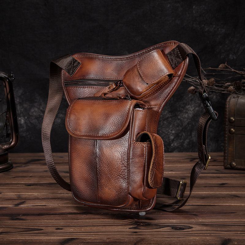 Męska Skórzana Torba Multi-carry Retro 7-calowa Kamera Telefoniczna Outdoor Waist Bag Torba Przez Ramię