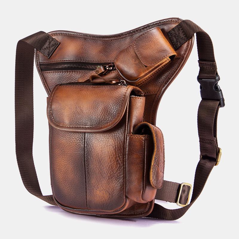 Męska Skórzana Torba Multi-carry Retro 7-calowa Kamera Telefoniczna Outdoor Waist Bag Torba Przez Ramię