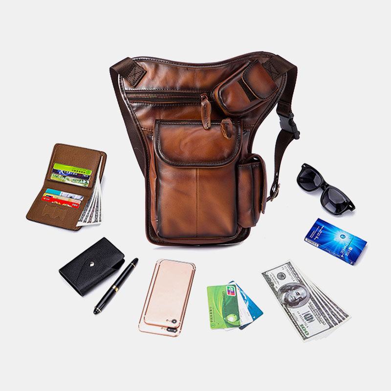 Męska Skórzana Torba Multi-carry Retro 7-calowa Kamera Telefoniczna Outdoor Waist Bag Torba Przez Ramię