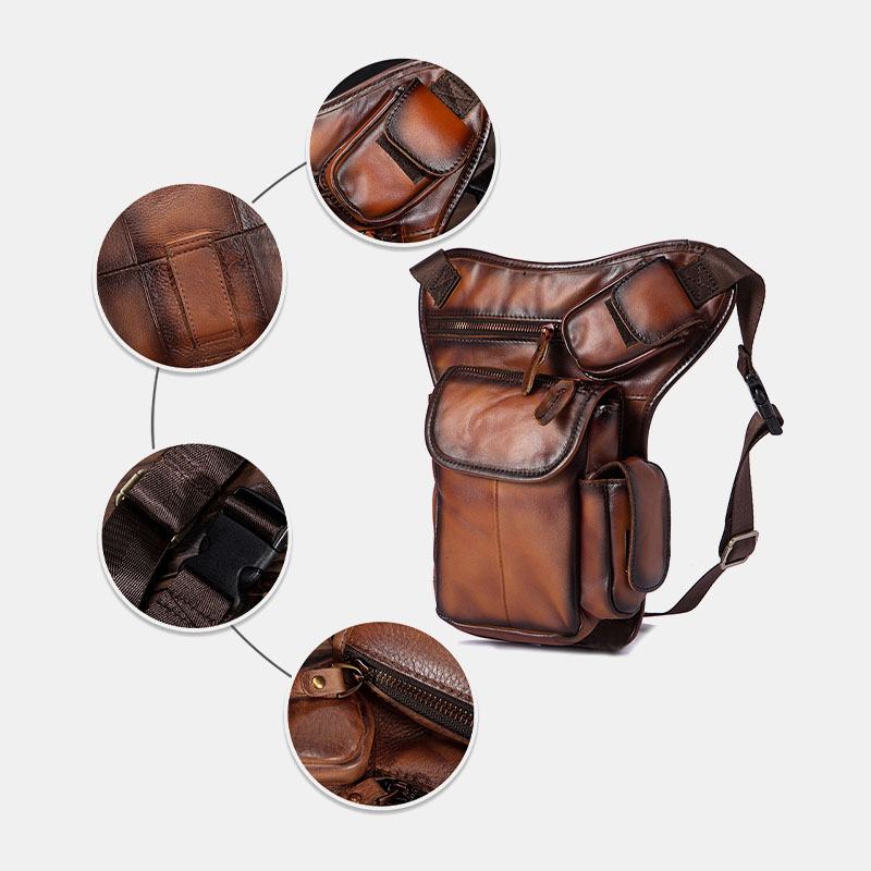 Męska Skórzana Torba Multi-carry Retro 7-calowa Kamera Telefoniczna Outdoor Waist Bag Torba Przez Ramię