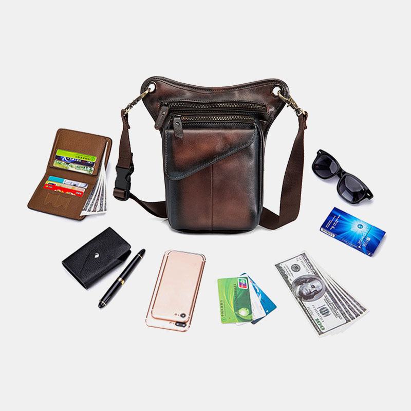 Męska Skórzana Torba Multi-carry Retro 8-calowa Torba Na Telefon Na Zewnątrz W Talii Torba Crossbody