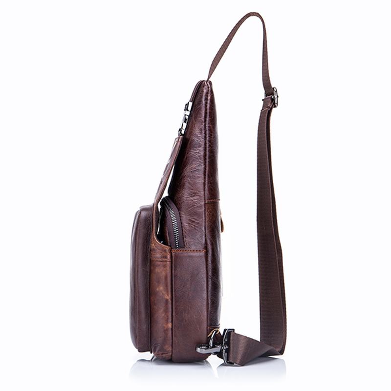 Męska Skórzana Torba Na Klatkę Piersiowa Vintage Travel Moda Crossbody Torba Na Ramię