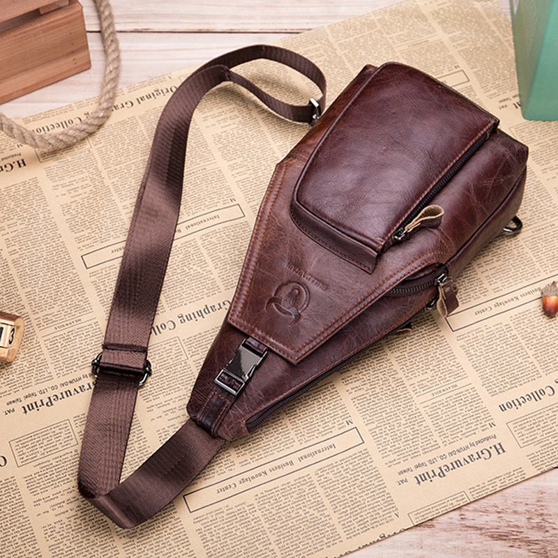 Męska Skórzana Torba Na Klatkę Piersiowa Vintage Travel Moda Crossbody Torba Na Ramię