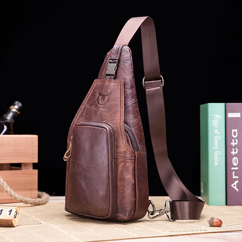 Męska Skórzana Torba Na Klatkę Piersiowa Vintage Travel Moda Crossbody Torba Na Ramię