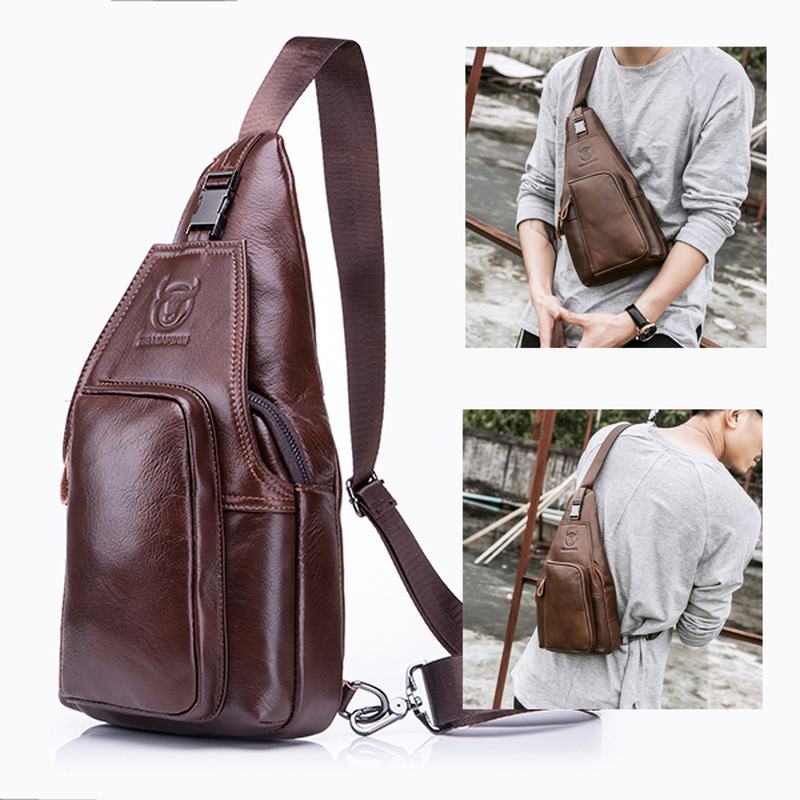 Męska Skórzana Torba Na Klatkę Piersiowa Vintage Travel Moda Crossbody Torba Na Ramię