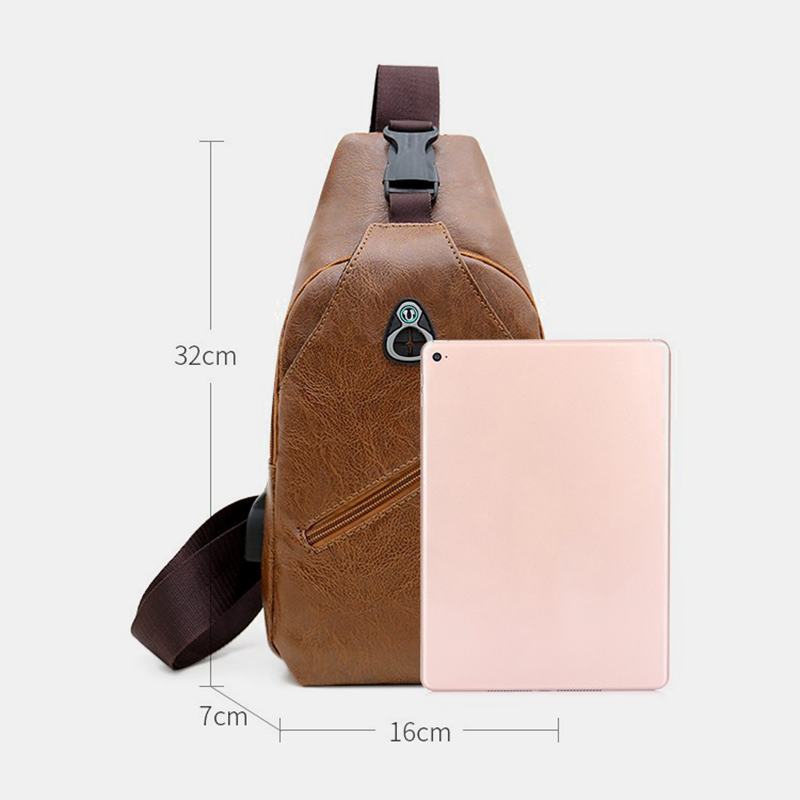 Męska Skórzana Torba Na Klatkę Piersiową Ze Skóry Pu Z Ładowaniem Usb Młodzieżowa Skórzana Torba Na Ramię Cross Body Bag