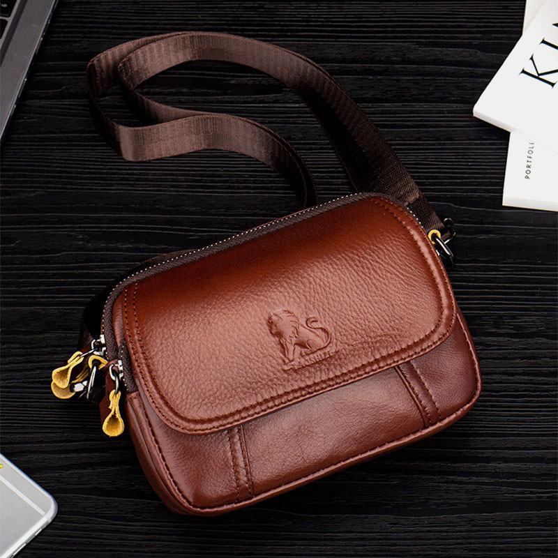 Męska Skórzana Torba Retro 7.5 Cala Na Telefon Cross Body Bag Torba Na Pasek Z Szlufką Na Pasek