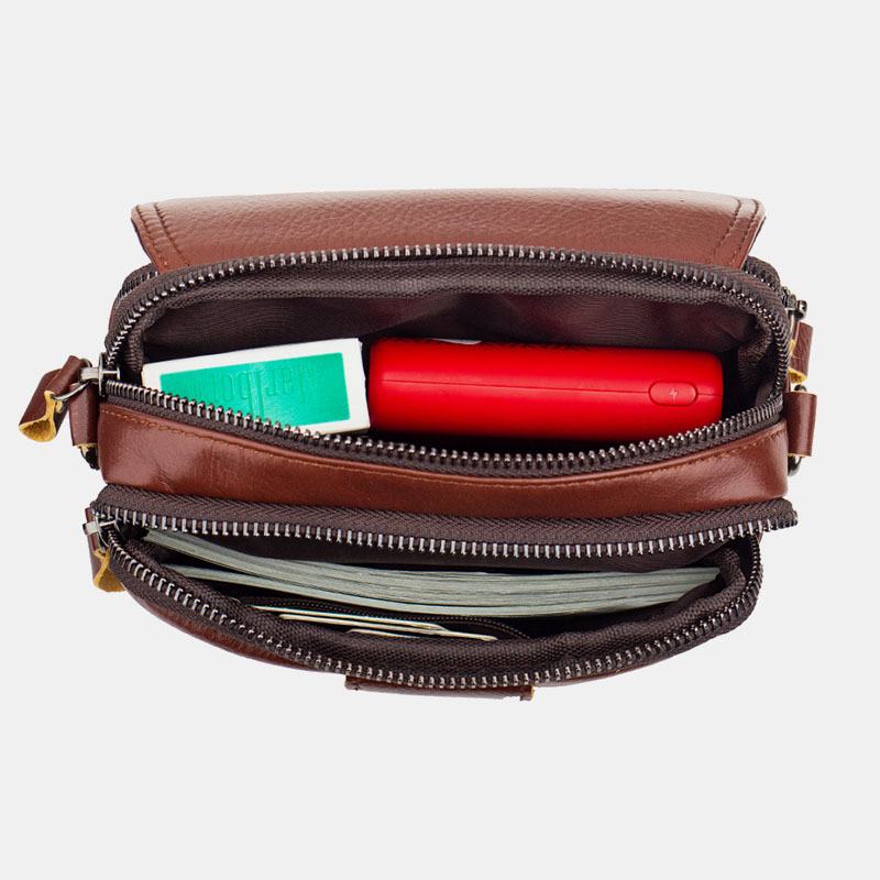 Męska Skórzana Torba Retro 7.5 Cala Na Telefon Cross Body Bag Torba Na Pasek Z Szlufką Na Pasek