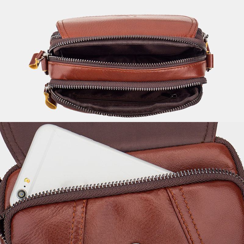 Męska Skórzana Torba Retro 7.5 Cala Na Telefon Cross Body Bag Torba Na Pasek Z Szlufką Na Pasek