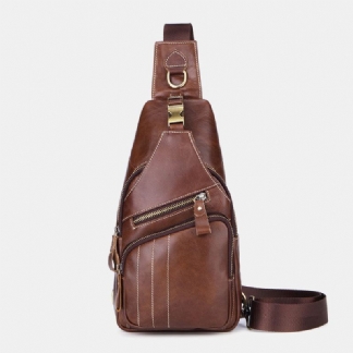 Męska Skórzana Torba Retro Business Casual Solid Color Skórzana Torba Na Ramię Torba Przez Ramię Chest Bag