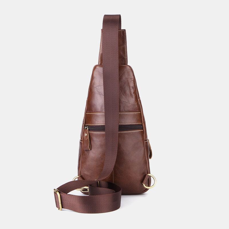 Męska Skórzana Torba Retro Business Casual Solid Color Skórzana Torba Na Ramię Torba Przez Ramię Chest Bag